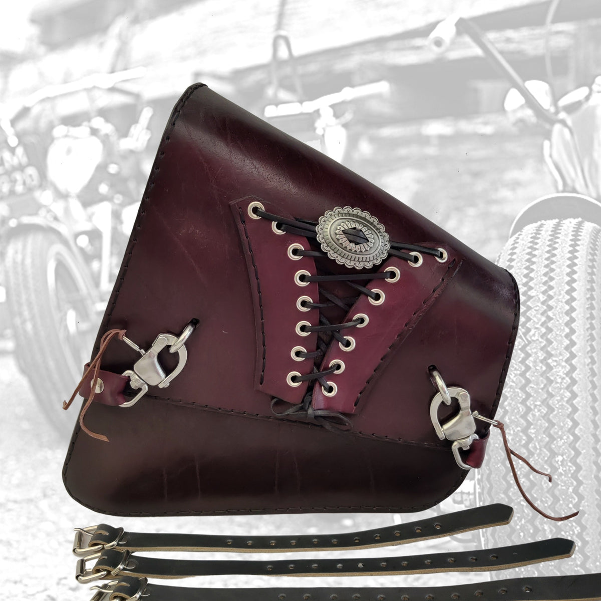 Unique Handcrafted Maroon Leather Motorcycle Left Side Saddlebag