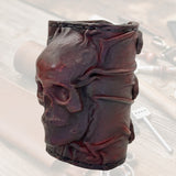 MADE TO ORDER-Handcrafted Genuine Leather Maroon Skull Design Cuff-Unisex Gift Embossed Skull-Cool Gift Leather Biker Wristband Bracelet