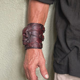 MADE TO ORDER-Handcrafted Genuine Leather Maroon Skull Design Cuff-Unisex Gift Embossed Skull-Cool Gift Leather Biker Wristband Bracelet