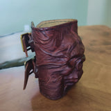 Handcrafted Genuine Dark Brown Vegetal Leather Embossed Skull Design Cuff - Unisex Gift Skull Leather Wristband-Bracelet