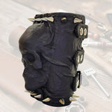 Made To Order-Handcrafted Big Black Genuine Leather Embossed Skull Design Cuff, Cool Unique Gift Chrome Stud Bracelet-Biker's Wristband (Copy)