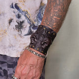 Made To Order-Handcrafted Black Color Genuine Leather Bracelet Embossed Double Skull Design Band with Brass Accessories Gift Biker's Cuff