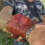 Made To Order-Handcrafted Genuine Tan Colored Leather Embossed Skull Design Cuff, Cool Lifestyle Gift Skull Leather Bracelet-Biker's Wristband