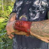 Made To Order-Handcrafted Genuine Tan Colored Leather Embossed Skull Design Cuff, Cool Lifestyle Gift Skull Leather Bracelet-Biker's Wristband