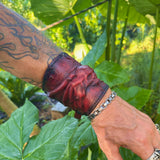 Made To Order Handcrafted Genuine Vegetal Maroon and Black Leather Vampire Skull Design Cuff Unisex Gift Skull Leather Bracelet