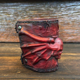 Made To Order Handcrafted Genuine Vegetal Maroon and Black Leather Vampire Skull Design Cuff Unisex Gift Skull Leather Bracelet