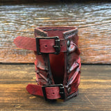 Made To Order Handcrafted Genuine Vegetal Maroon and Black Leather Vampire Skull Design Cuff Unisex Gift Skull Leather Bracelet