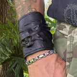 Handcrafted Genuine Vegetal Black Leather Vampire Skull Design Cuff Unisex Gift Skull Leather Bracelet