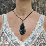 Bohemian Handcrafted Genuine Vegetal Green Leather Necklace with Black Agate Stone-Lifestyle Unique Gift Unisex Fashion Leather Jewelry