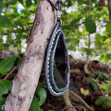 Bohemian Handcrafted Genuine Vegetal Green Leather Necklace with Black Agate Stone-Lifestyle Unique Gift Unisex Fashion Leather Jewelry