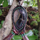 Unique Handcrafted Vegetal Brown Leather Necklace with Brown Agate Stone Lifestyle Unique Gift Unisex Fashion Jewelry