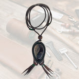 Unique Handcrafted Vegetal Brown Leather Necklace with Brown Agate Stone Lifestyle Unique Gift Unisex Fashion Jewelry