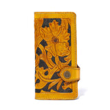 Leather Engraved Long Wallet-Engraved Flower Design-Gift For Her