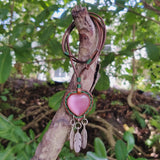 Handcrafted Genuine Vegetal Leather Heart Necklace with Pink Cat Eye Stone-Lifestyle Unique Gift Unisex Fashion Leather Jewelry