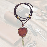 Unique Handcrafted Genuine Colored Leather Necklace with India Onyx Stone-Unisex Gift Fashion Jewelry with Naturel Stone