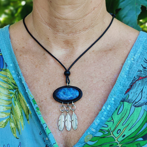 Boho Handcrafted Genuine Vegetal Leather Necklace with Sodalite Stone-Unique Unisex Gift Fashion Jewelry