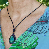 Bohemian Unique  Handcrafted Vegetal Brown Leather Necklace with Green Agate Stone-Lifestyle Unique Gift Unisex Fashion Leather Jewelry