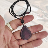 Bohemian Unique  Handcrafted Vegetal Brown Leather Necklace with Green Agate Stone-Lifestyle Unique Gift Unisex Fashion Leather Jewelry