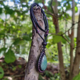 Bohemian Unique  Handcrafted Vegetal Brown Leather Necklace with Green Agate Stone-Lifestyle Unique Gift Unisex Fashion Leather Jewelry