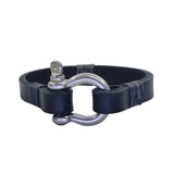 Handcrafted 7. 5 inches Black Genuine Leather Unisex Marine Style Fashion Bracelet-Cuff-Stainless Stainless Shackle  Design Bracelet (Copy)