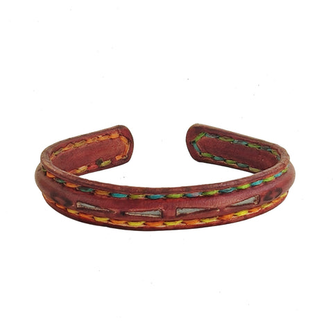 Boho Handcrafted Genuine Vegetal Leather Brown Bracelet Cuff with Stitching-Adjustable Unisex Gift Leather Fashion Jewelry Cuff (Copy) (Copy) (Copy)