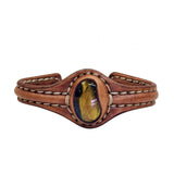 Bohemian Unique Handcrafted Vegetal Brown Leather Bracelet with Tiger's Eye Stone-Unisex Gift Fashion Jewelry-Adjustable Wristband Cuff