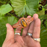 Bohemian Unique Handcrafted Vegetal Brown Leather Bracelet with Tiger's Eye Stone-Unisex Gift Fashion Jewelry-Adjustable Wristband Cuff