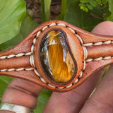 Bohemian Unique Handcrafted Vegetal Brown Leather Bracelet with Tiger's Eye Stone-Unisex Gift Fashion Jewelry-Adjustable Wristband Cuff