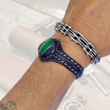 Boho Handcrafted Genuine Vegetal Black Leather Bracelet with Green Agate Stone-Unisex Gift Fashion Jewelry Cuff