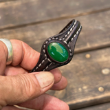 Boho Handcrafted Genuine Vegetal Black Leather Bracelet with Green Agate Stone-Unisex Gift Fashion Jewelry Cuff