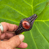 Boho Handcrafted Genuine Vegetal Black Leather Bracelet with Red Agate Stone-Unisex Gift Fashion Jewelry Cuff