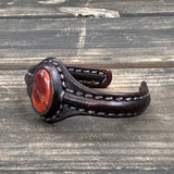 Boho Handcrafted Genuine Vegetal Black Leather Bracelet with Red Agate Stone-Unisex Gift Fashion Jewelry Cuff