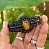 Bohemian Handcrafted Genuine Braided Black Leather Bracelet with Tiger Eye Stone -Unisex Gift Fashion Jewelry with Natural Stone Cuff