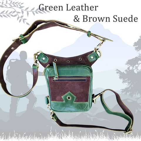 Small Green Genuine Crazy Horse Leather Drop leg Bag with Comfortable And Adjustable Strap, Unisex Fanny Pack Bag, Leather Fanny Bag Gift