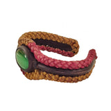 Unique Handcrafted Colored Vegetal Braided Leather Bracelet with Green Cat Eye Stone Setting-Unique Gift Fashion Jewelry Cuff-Wristband