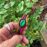 Unique Handcrafted Colored Vegetal Brown Braided Leather Bracelet with Green Cat Eye Stone Setting-Unique Gift Fashion Jewelry Cuff-Wristband