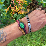 Unique Handcrafted Colored Vegetal Brown Braided Leather Bracelet with Green Cat Eye Stone Setting-Unique Gift Fashion Jewelry Cuff-Wristband