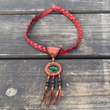 Handcrafted Genuine Leather Jewelry-Necklace-Choker for women-gift idea-green agate stone hippie-life style necklace