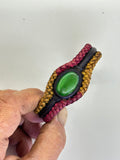 Unique Handcrafted Colored Vegetal Braided Leather Bracelet with Green Cat Eye Stone Setting-Unique Gift Fashion Jewelry Cuff-Wristband