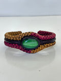 Unique Handcrafted Colored Vegetal Braided Leather Bracelet with Green Cat Eye Stone Setting-Unique Gift Fashion Jewelry Cuff-Wristband