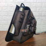 Handcrafted Rustic Brown Vegetal Leather Embossed Large Skull Motorcycle Left Side Saddle Bag-Softail-Universal Swingarm Bag.