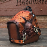 Handcrafted  Brown Black Color Vegetal Leather Motorcycle Saddlebag with Embossed Skull-Harley Davidson Sportster-Universal Swingarm Bag