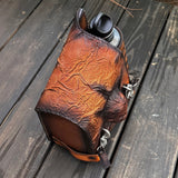 Handcrafted  Brown Black Color Vegetal Leather Motorcycle Saddlebag with Embossed Skull-Harley Davidson Sportster-Universal Swingarm Bag