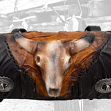 Made To Order-Handcrafted Black and Brown Leather Front Fork Bag Embossed Longhorn Design-Gift Harley Davidson and Universal Motorcycle Bag (Copy)