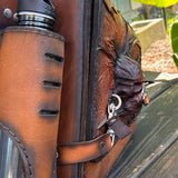 Handcrafted  Brown Black Color Vegetal Leather Motorcycle Saddlebag with Embossed Skull-Harley Davidson Softail-Universal Swingarm