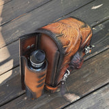 Handcrafted  Brown Black Color Vegetal Leather Motorcycle Saddlebag with Embossed Skull-Harley Davidson Softail-Universal Swingarm