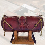 Made To Order-Handcrafted Leather Genuine Red Tool Bag With Embossed Skull Design-Harley Davidson and Universal Motorcycle Bag