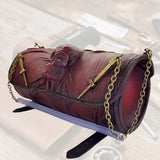 Made To Order-Handcrafted Leather Genuine Red Tool Bag With Embossed Skull Design-Harley Davidson and Universal Motorcycle Bag