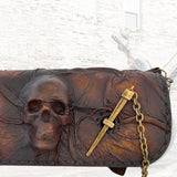 Made To Order-Handcrafted Leather Genuine Rustic Brown Tool Bag With Embossed Skull Design-Harley Davidson and Universal Motorcycle Bag