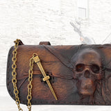 Made To Order-Handcrafted Leather Genuine Rustic Brown Tool Bag With Embossed Skull Design-Harley Davidson and Universal Motorcycle Bag